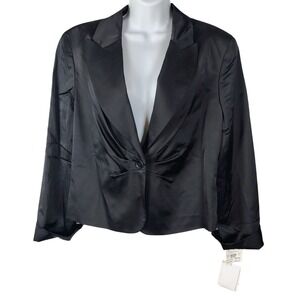 Doncaster Collection Black Satin Wool Blend Blazer Jacket 18M NWT deadstock dark
